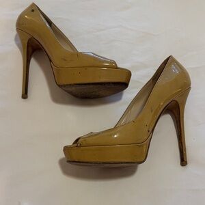Jimmy Choo Glossy Tan Platform Heels